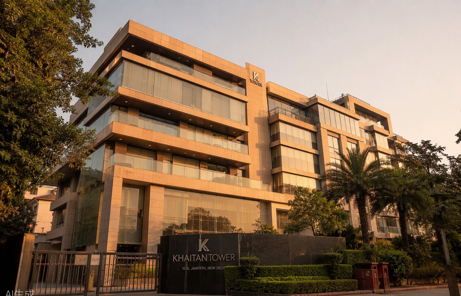 Modern commercial property in New Delhi at golden hour